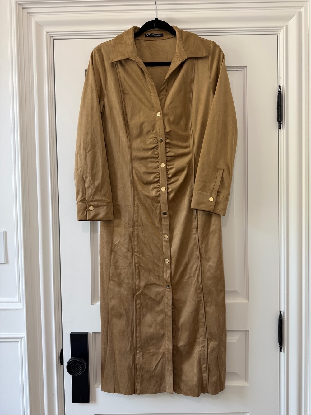 Zara - Ruched Faux Suede Midi Shirt Dress - Size M - NWOT